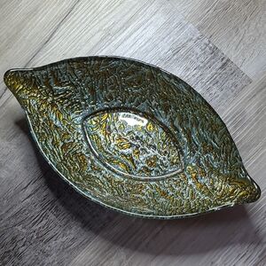 Gold and Green Leaf-Shaped Ceramic Art Bowl